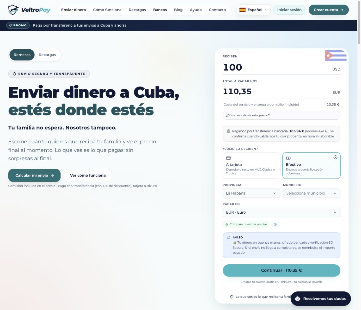 Captura de la web de VeltroPay